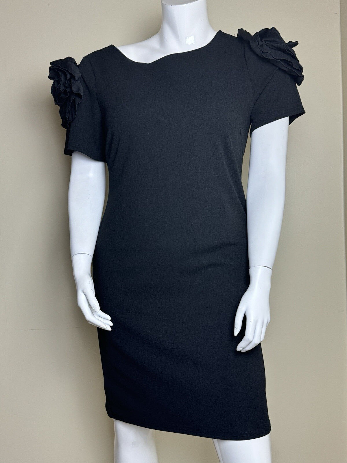 Nina Leonard Black Flower Embroidery Dress Sz XL       (B.100)