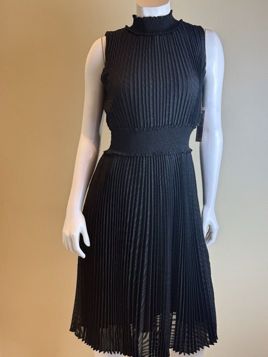 $148 NANETTE LEPORE Pleaded Black Dress Sz 8 (B.55)