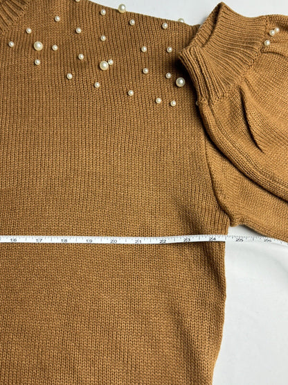 Blooming Jelly Womens Brown Pearl Beaded Long Sleeve Sweater Size L (73)