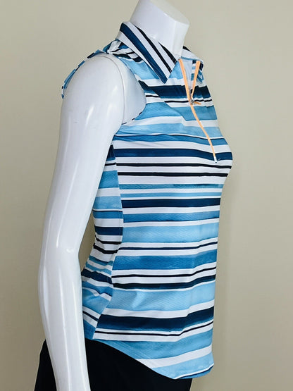 JOFIT Women's Golf Polo Shirt/Top Size XS White Blue Stripes         (18)