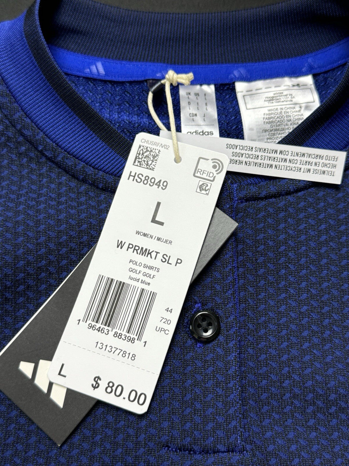 $80 Adidas Women’s Polo Golf Shirt SZ L Blue  (B.81)