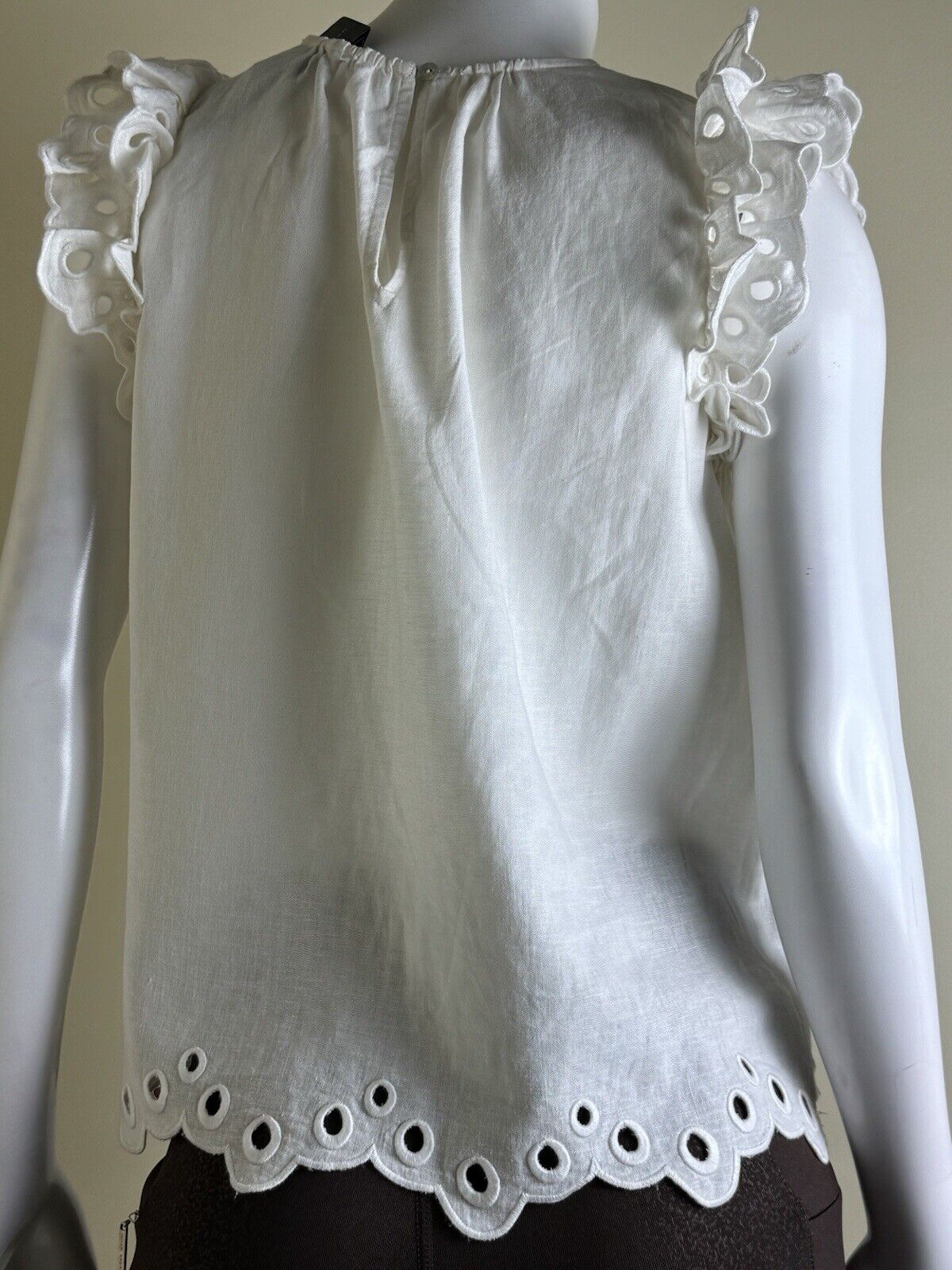 $245 Elie Tahari Women’s White Ruffled Sleeves Blouse Top Sz S