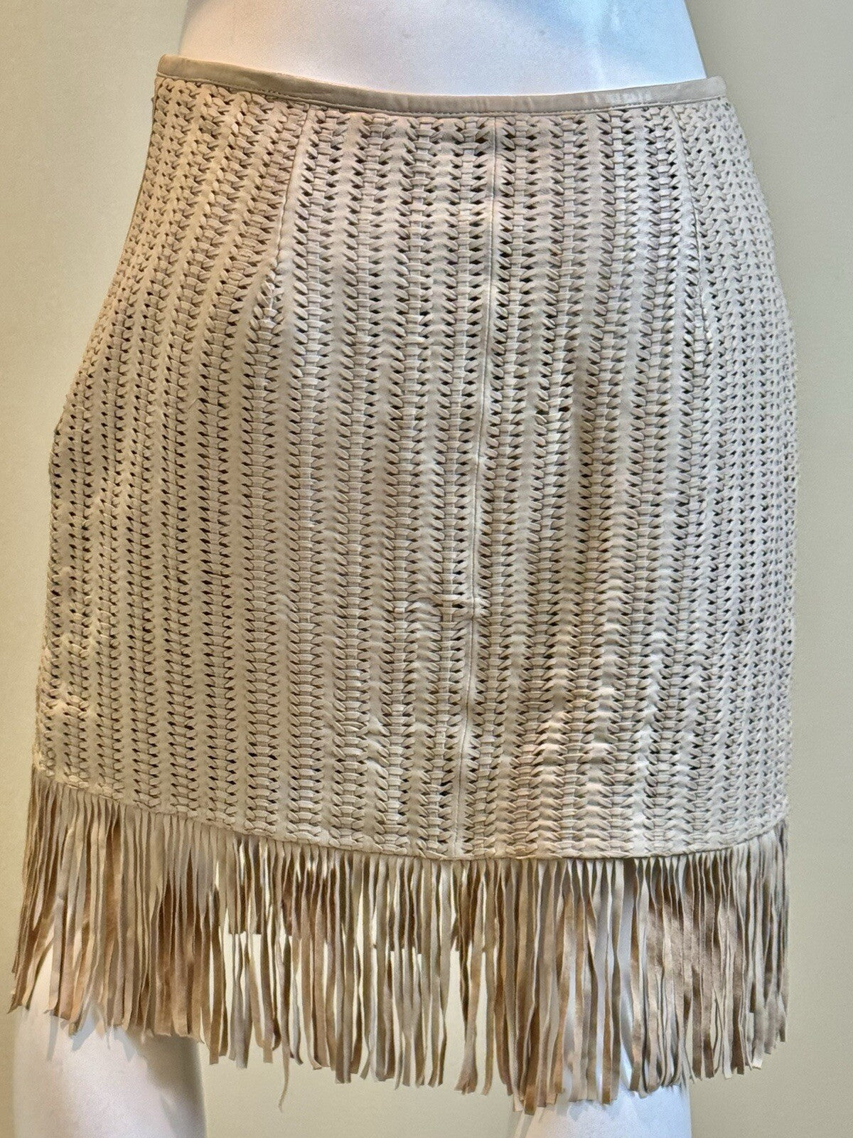 $595 Lauren Ralph Lauren Women’s Fringes 100% Lamb Leather Skirt Sz 12   (B.118)