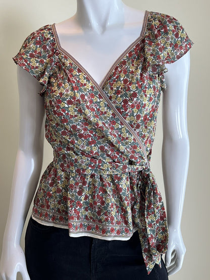 Front of Max Studio multicolor floral side-tie blouse, size S