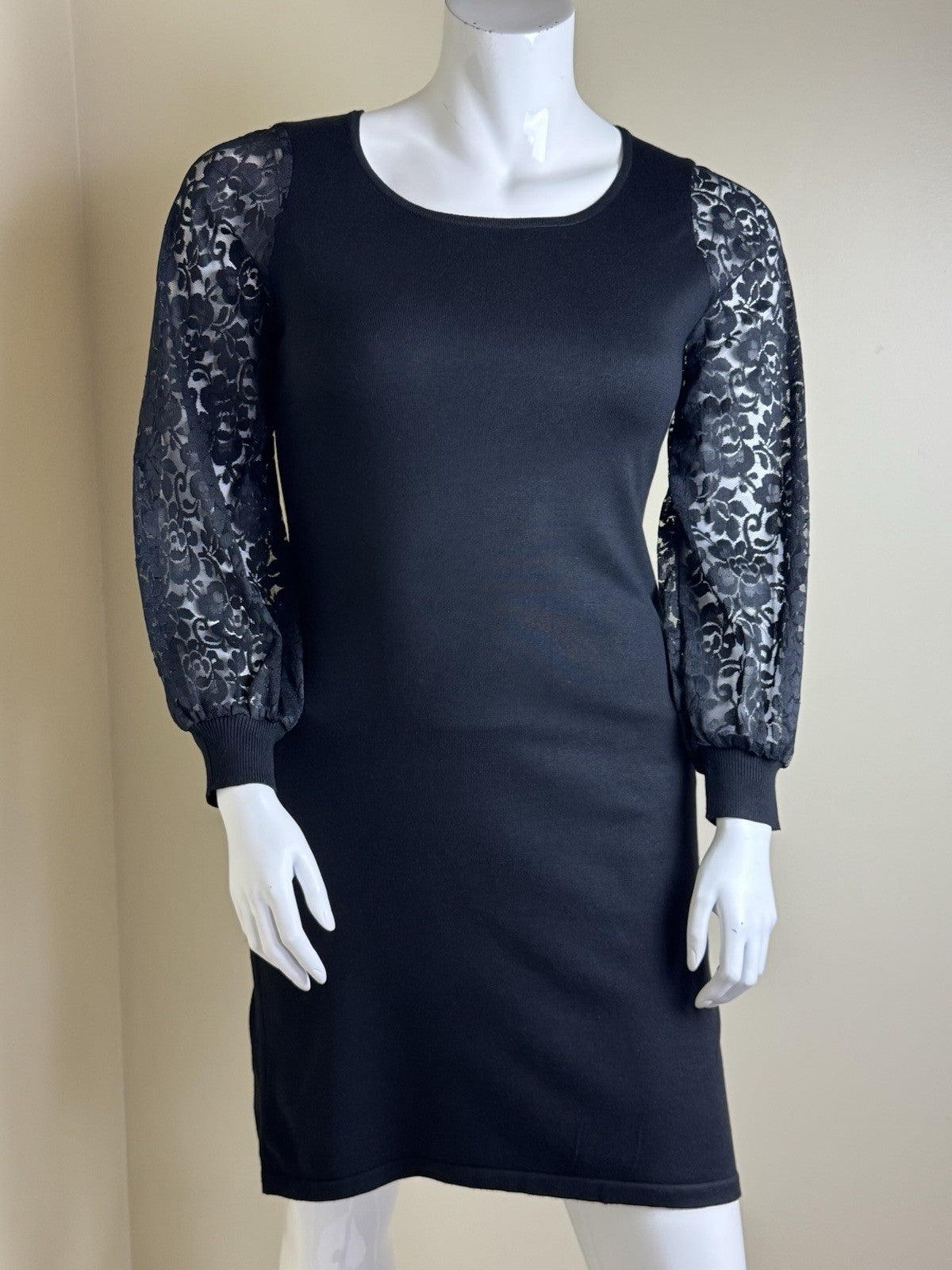 Nina Leonard Black Lace Knit Dress Sz L.   (B.99)