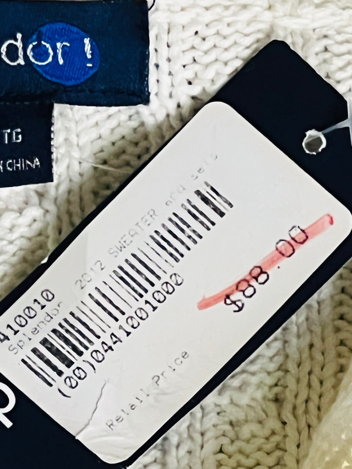 Splendor Women’s Cotton Full Zip Sweater White Sz XL