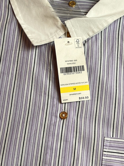 Anne Klein Womens size M top striped Marleigh tie hem shirt blouse