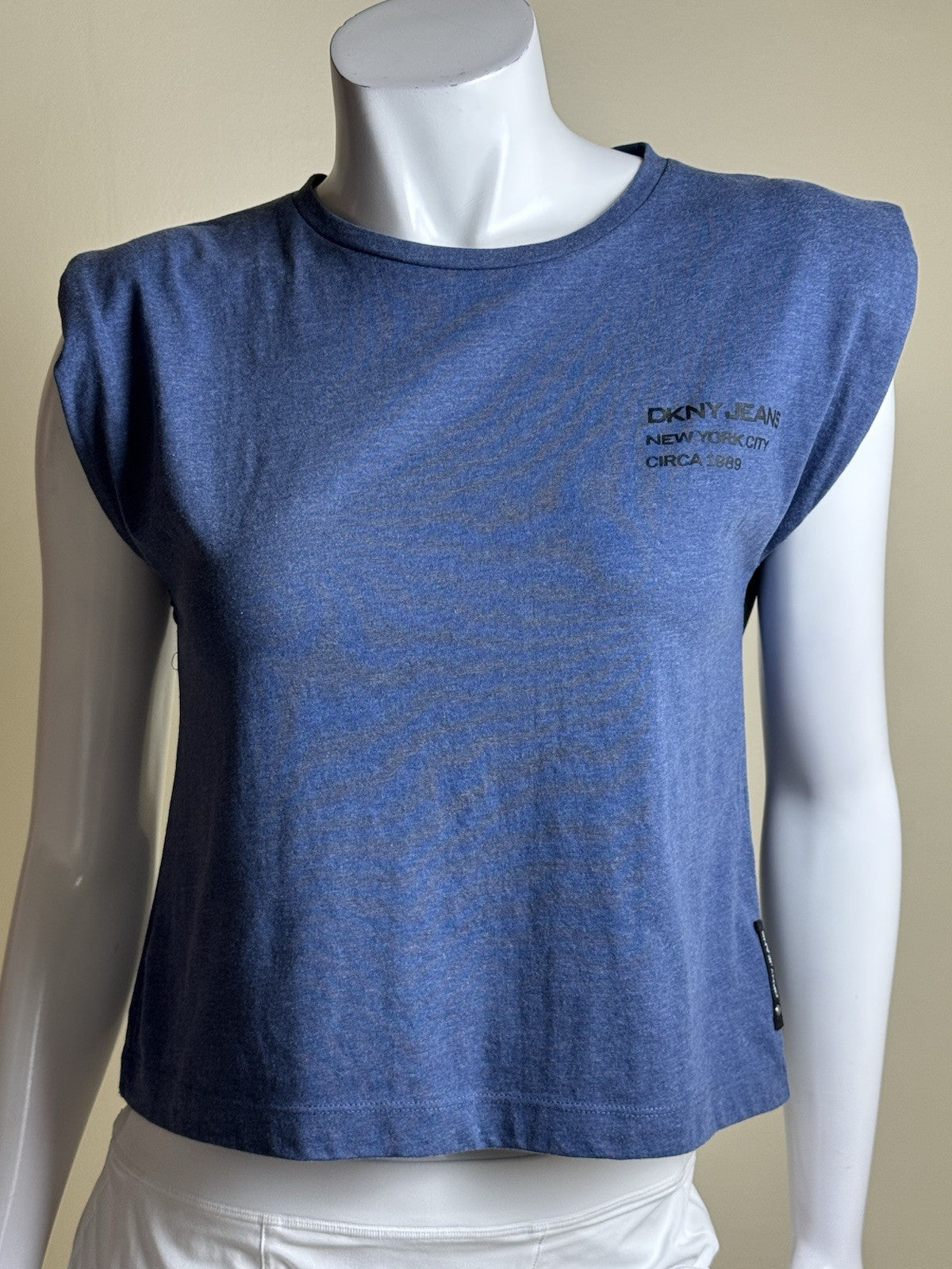 DKNY Women's Blue Shoulder Pads Shirt Sz XS       (B.183)
