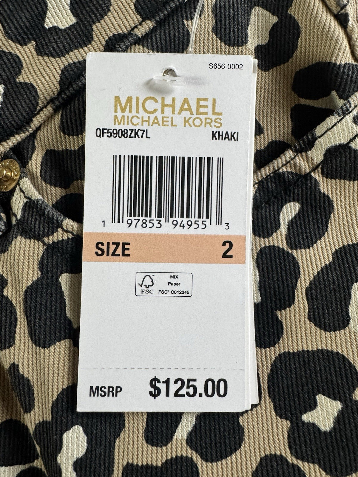$125 Michael Kors Women’s Animal Print Jeans Sz 2.    (B.065)