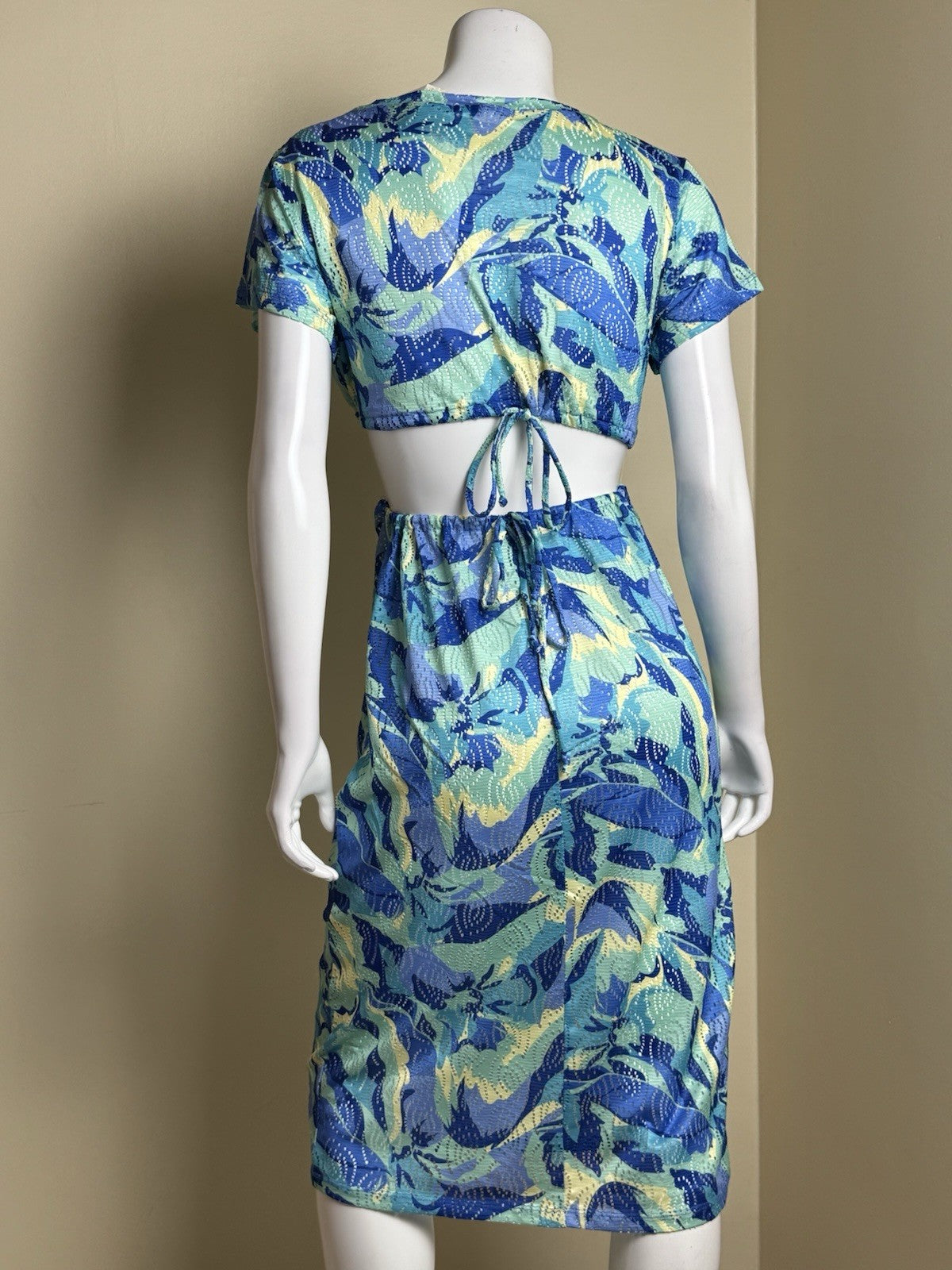 MIKEN Swim Cover up Blue Top & Skirt Dress Combination Size M. (B.177)