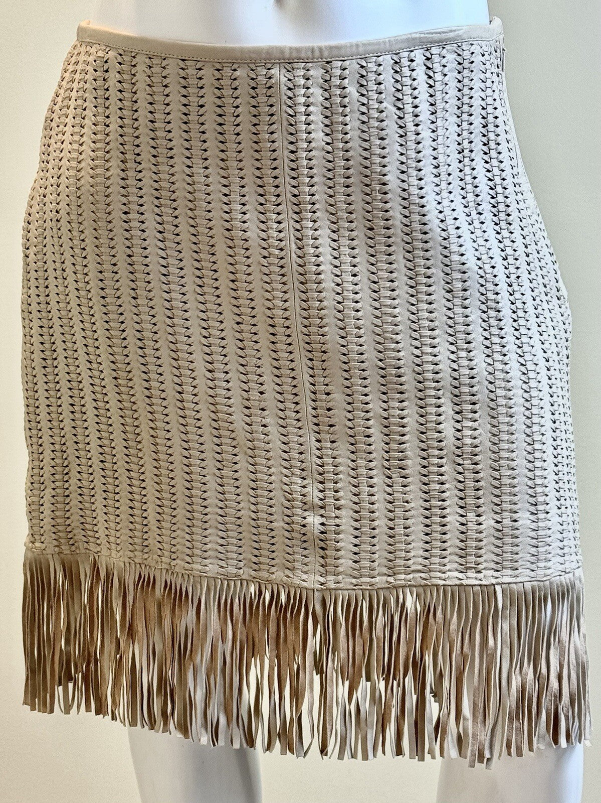 $595 Lauren Ralph Lauren Women’s Fringes 100% Lamb Leather Skirt Sz 12   (B.118)
