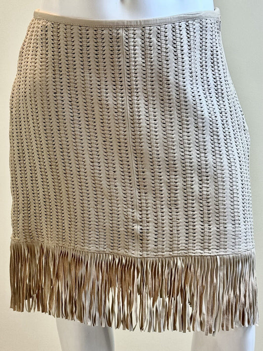 $595 Lauren Ralph Lauren Women’s Fringes 100% Lamb Leather Skirt Sz 12   (B.118)