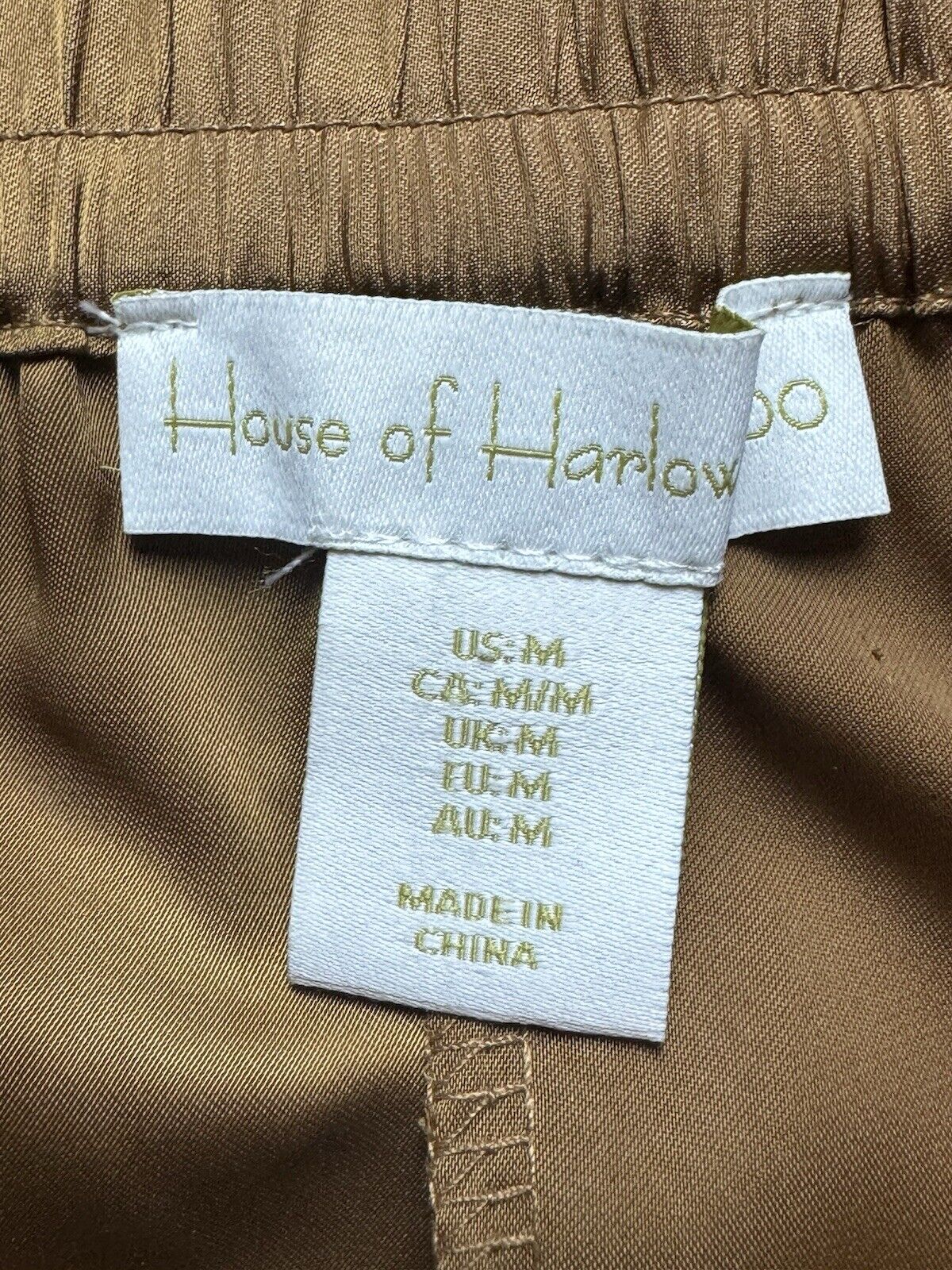 House Of Harlow SATIN Brown Size M PANTS WIDE LEG POCKETS. (B.86))