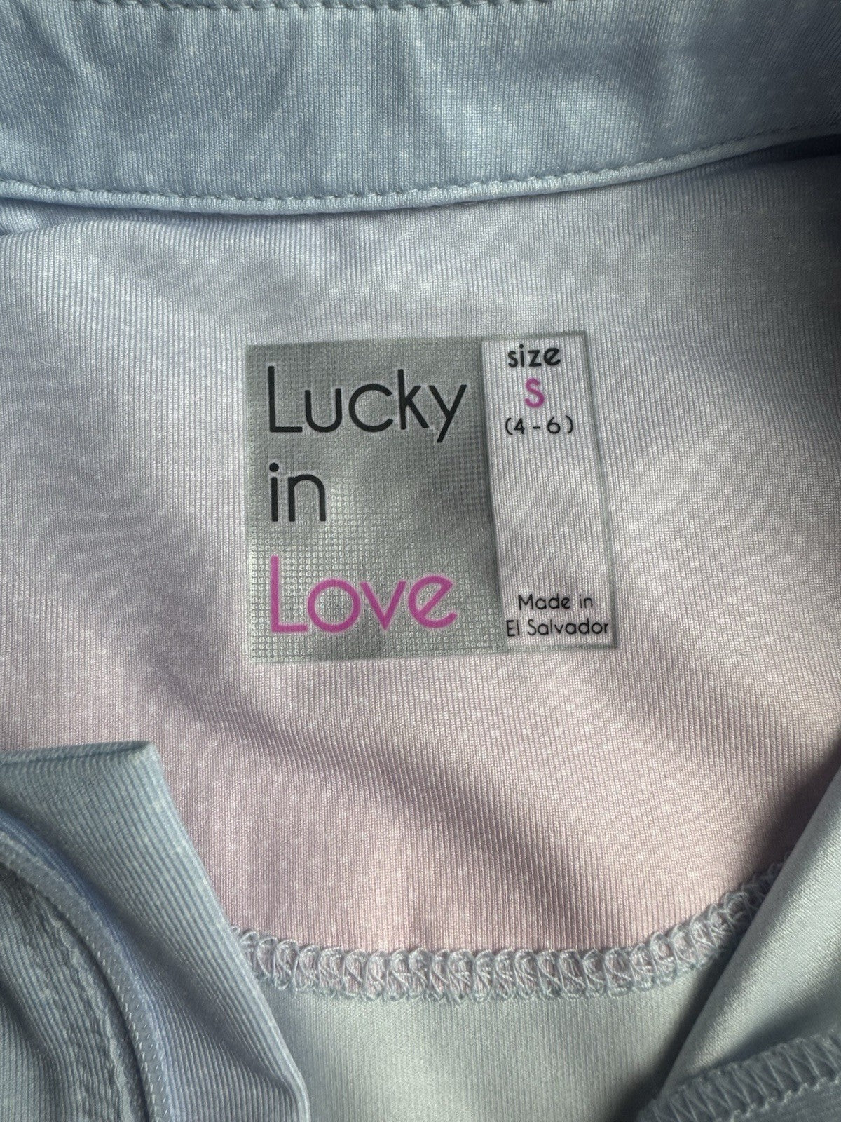 Lucky In Love Women’s Tennis Golf Shirt Sz S.     (B.162)