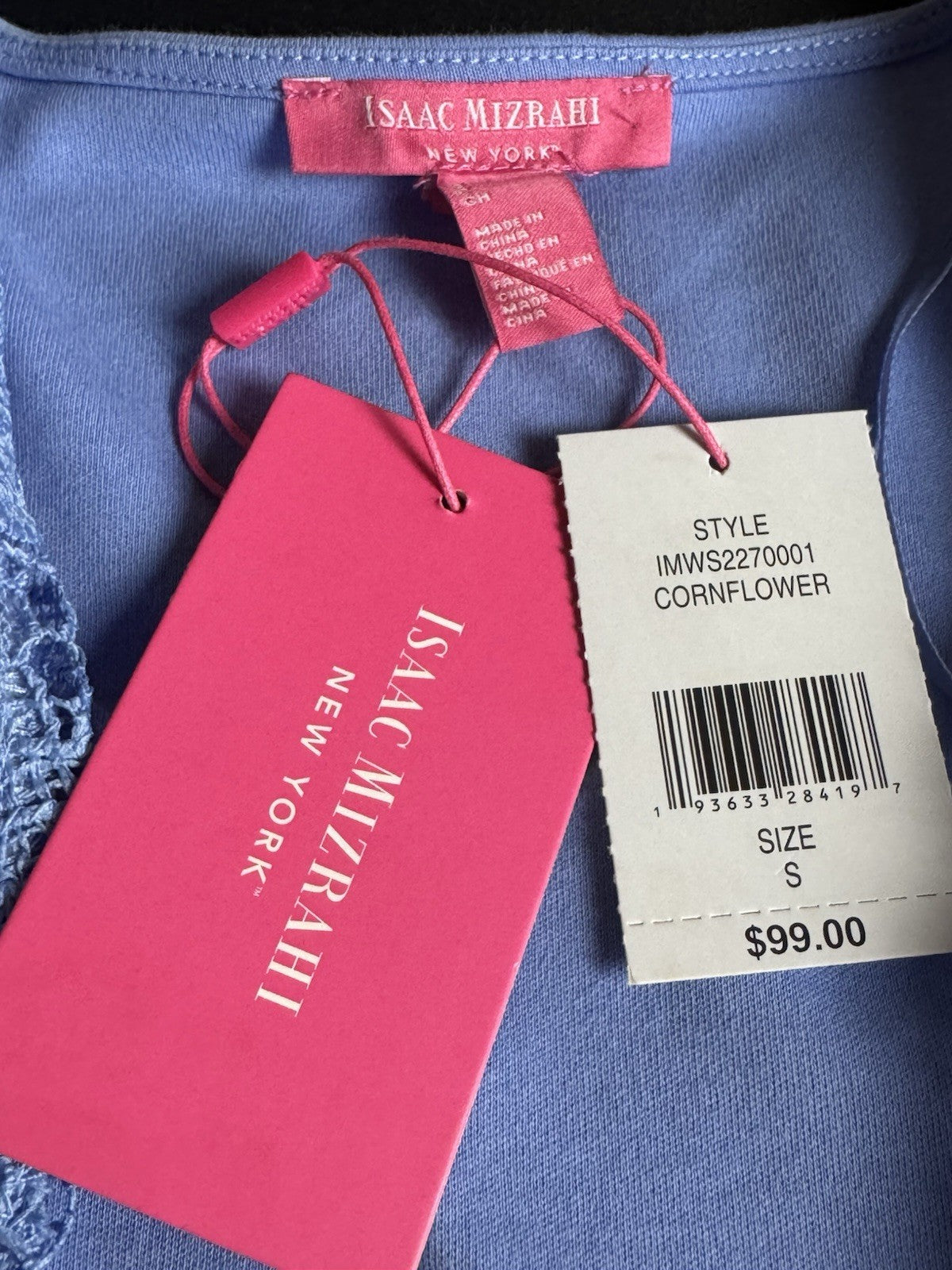 $99 Isaac Mizrahi Lace Open Front Cardigan Blue Size S.     (B.172)