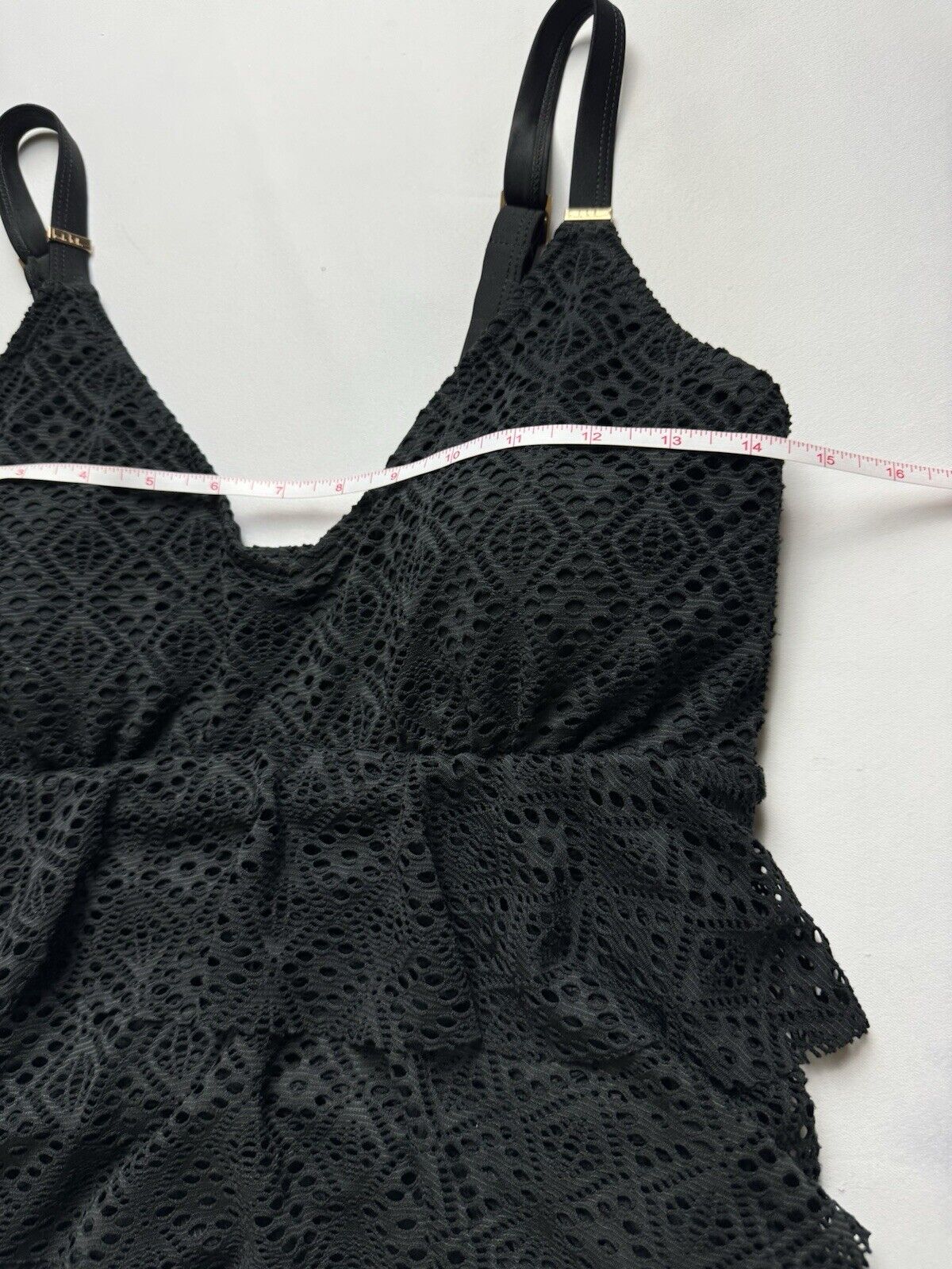 $98 Nicole Miller One Pc Swimsuit Black Crochet Sz M Bathing suit