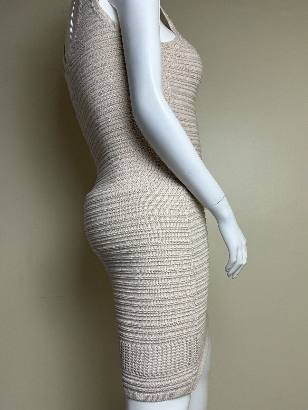 Steve Madden Ribbed Knit Cream Dress 100% Cotton Size L.    (B.87)