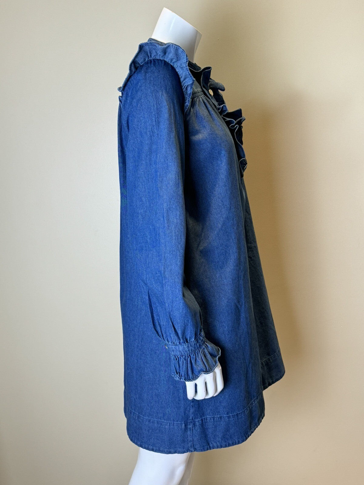 Draper James Rsvp Dress Denim Long Sleeve Button Ruffle Pockets Sz S  (56)