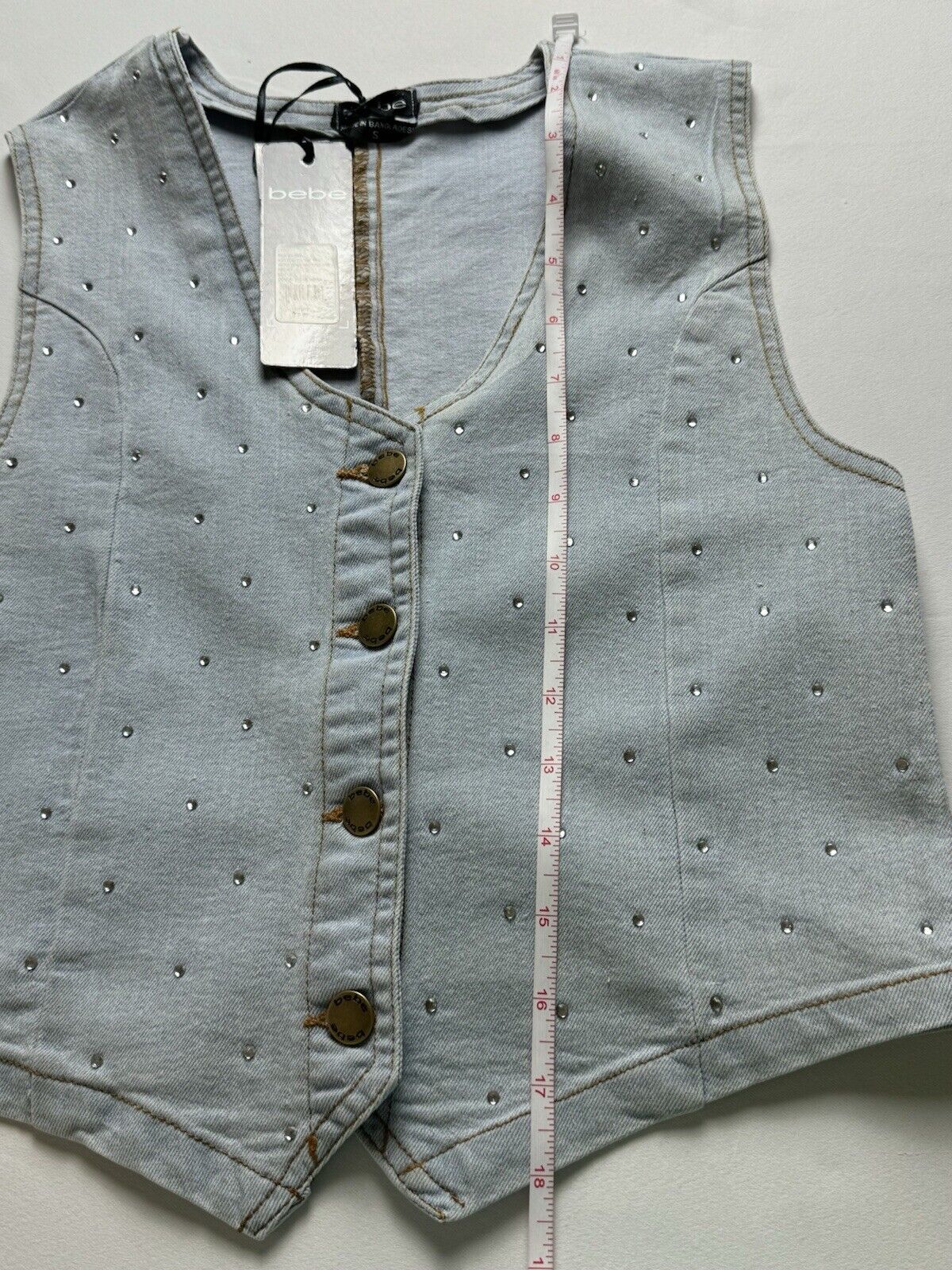 $67 bebe Women’s Rhinestone Vest Sleeveless Denim Sz S. (B.53)