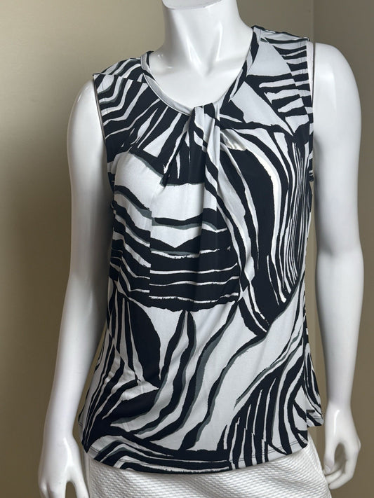 $49 DKNY Women's Black And White Blouse Sz M. (B.175)