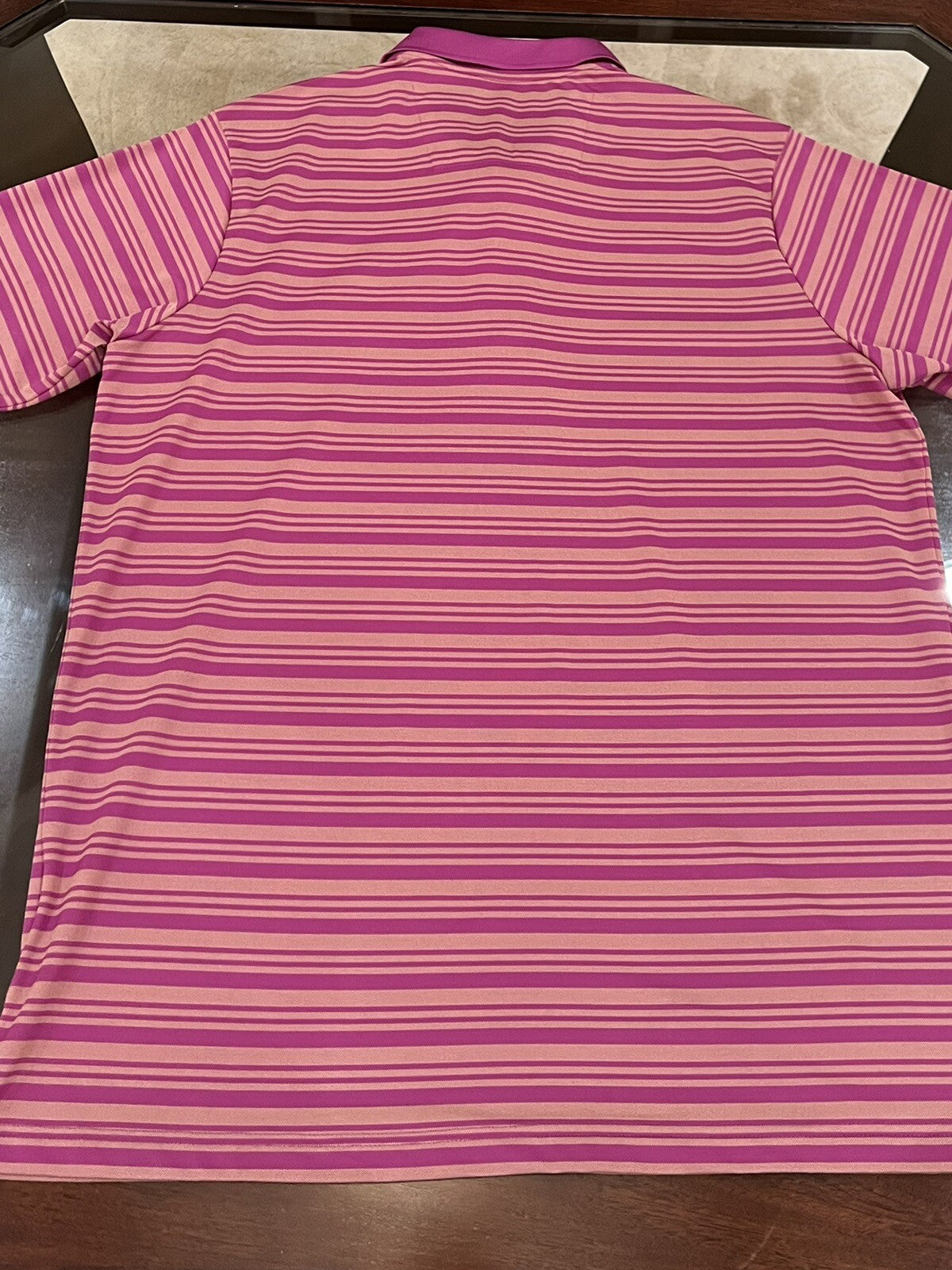 ANTIGUA Women's Golf Polo Shirt Pink w/stripes Sz L