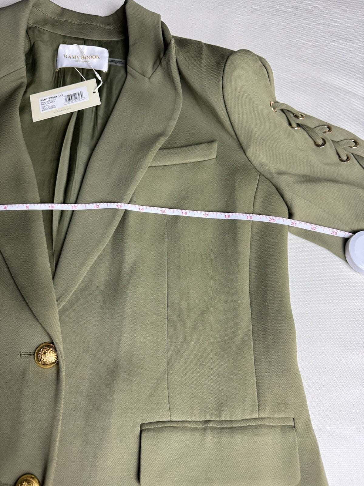 $695 Ramy Brook Mave Lace Up Sleeve Blazer Green Size 10.  (B.148)