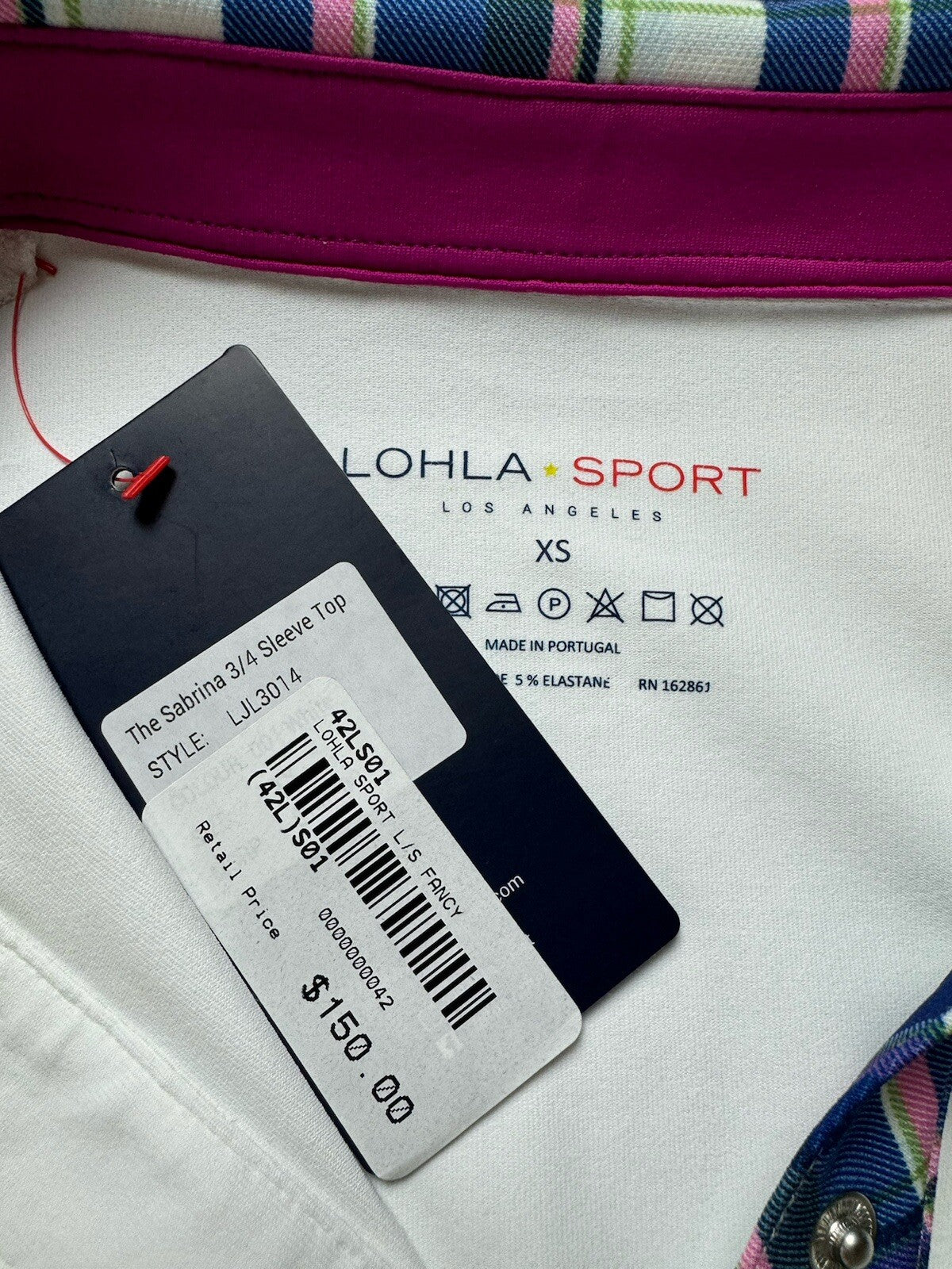 Lohla Sport Women’s Golf shirt White w/Plaid Sz XS.   (B.113)