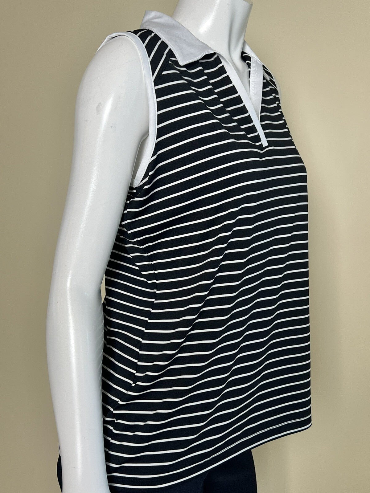 Sport Haley Women's Golf Shirt Black White Stripes Top Sz L (B.48)