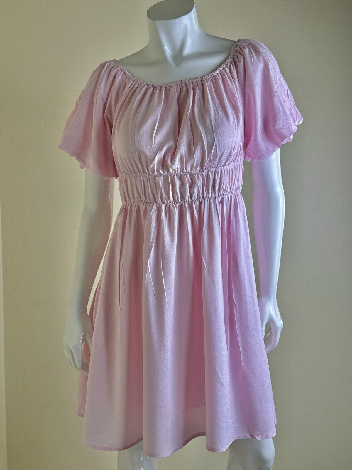 Merokeety Women’s Puffy Sleeves A Line Dress Pink Size M. (B.79)