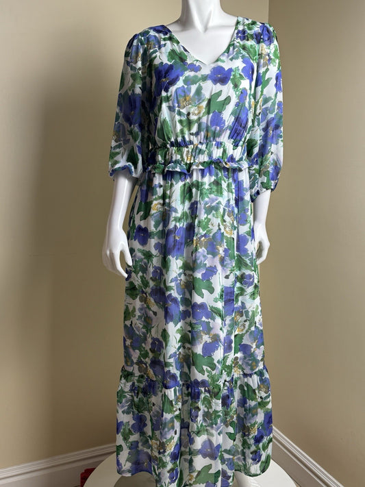 Nina Leonard Floral Maxi Dress Sz M.   (B.173)