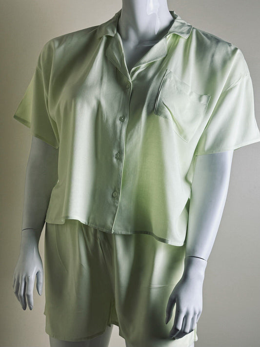 $68 SPLENDID 2-Piece Shirt Shorts Set Pajama Mint Green Sz XL. (B.81)