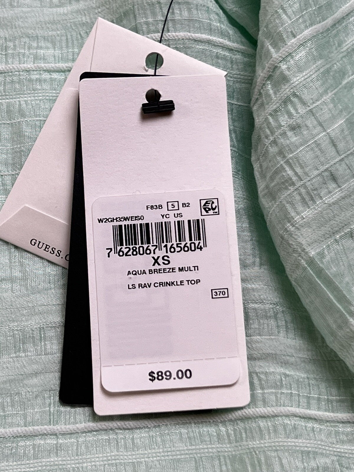 $89 Guess Women's Green Long Sleeve Top Shirt Size XS