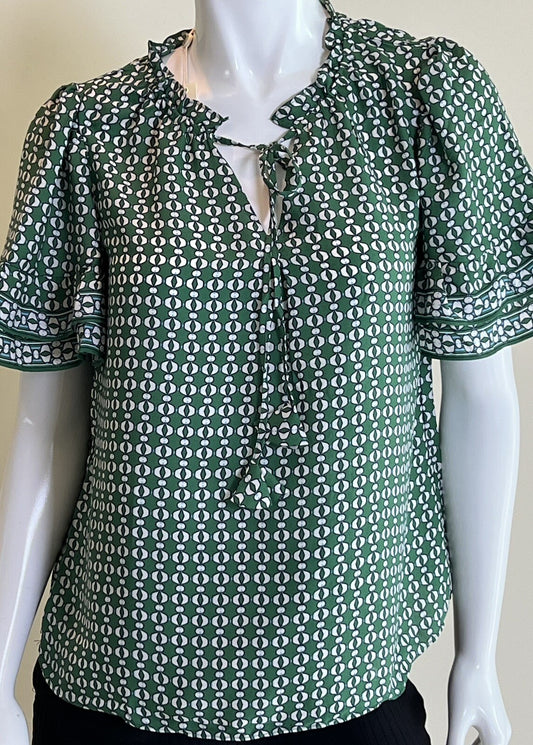 $78 Max Studio Womens Top Sz M Blouse Shirt White Green (B.01)