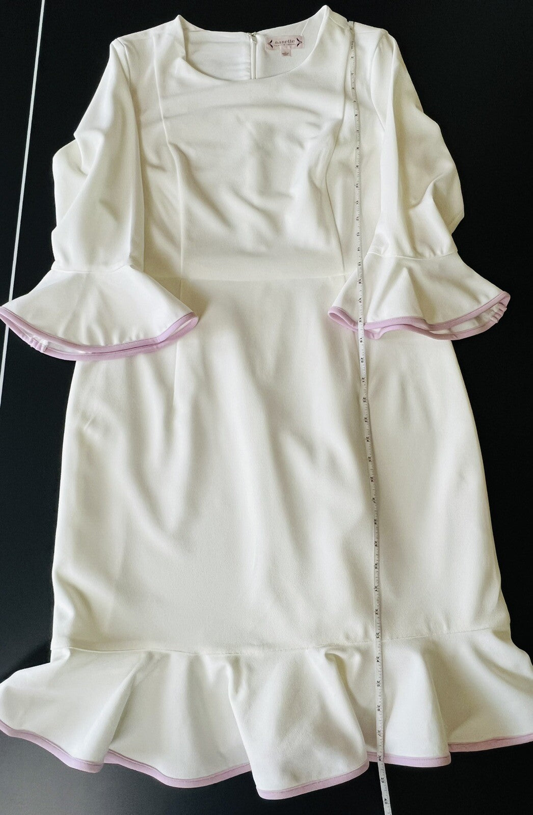 NANETTE LEPORE Ponte Dress BELLA DONNA Bell Sleeves Flounce White Sz 12