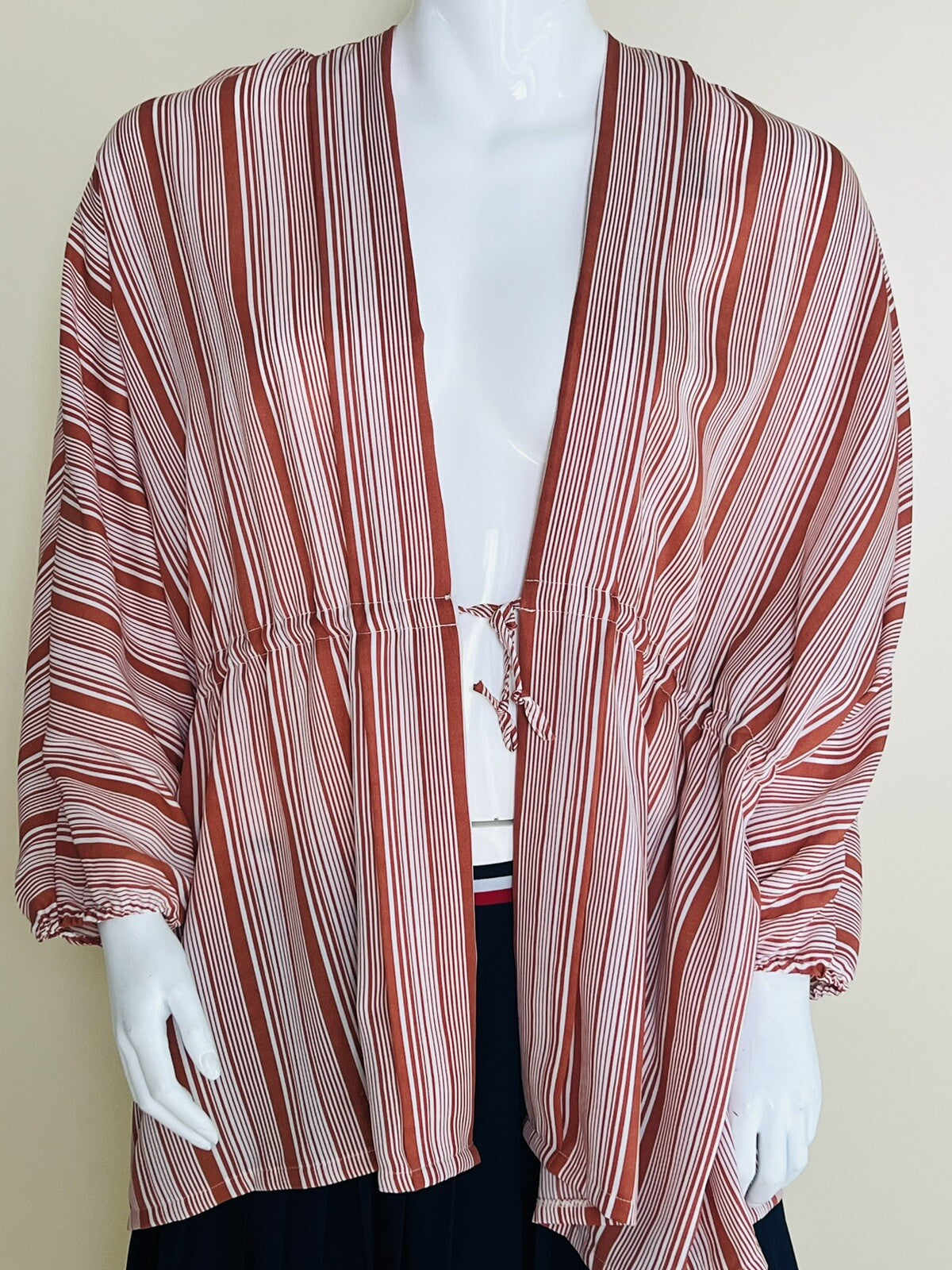 Pretty Little Thing Stripes Open Front Kimono Duster Size L Topper Coverup (9)