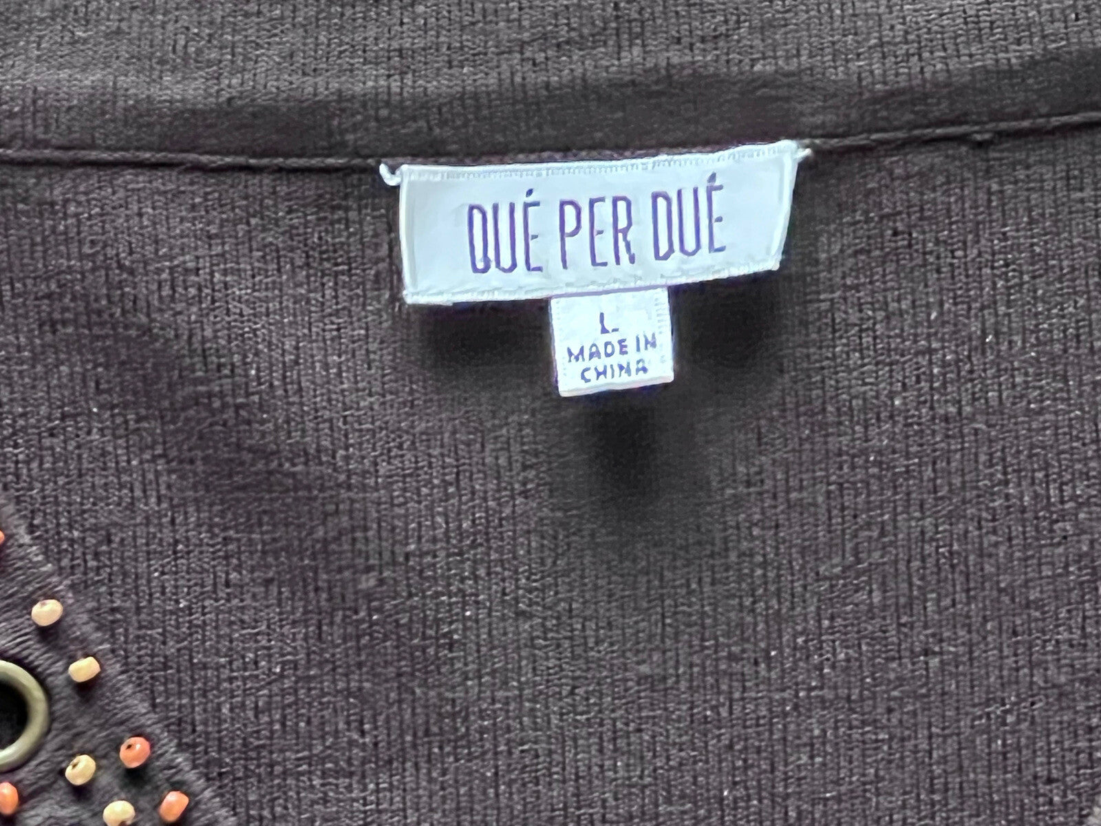 Que Per Due Women's Beads Sweater Sz L Brown Stretch