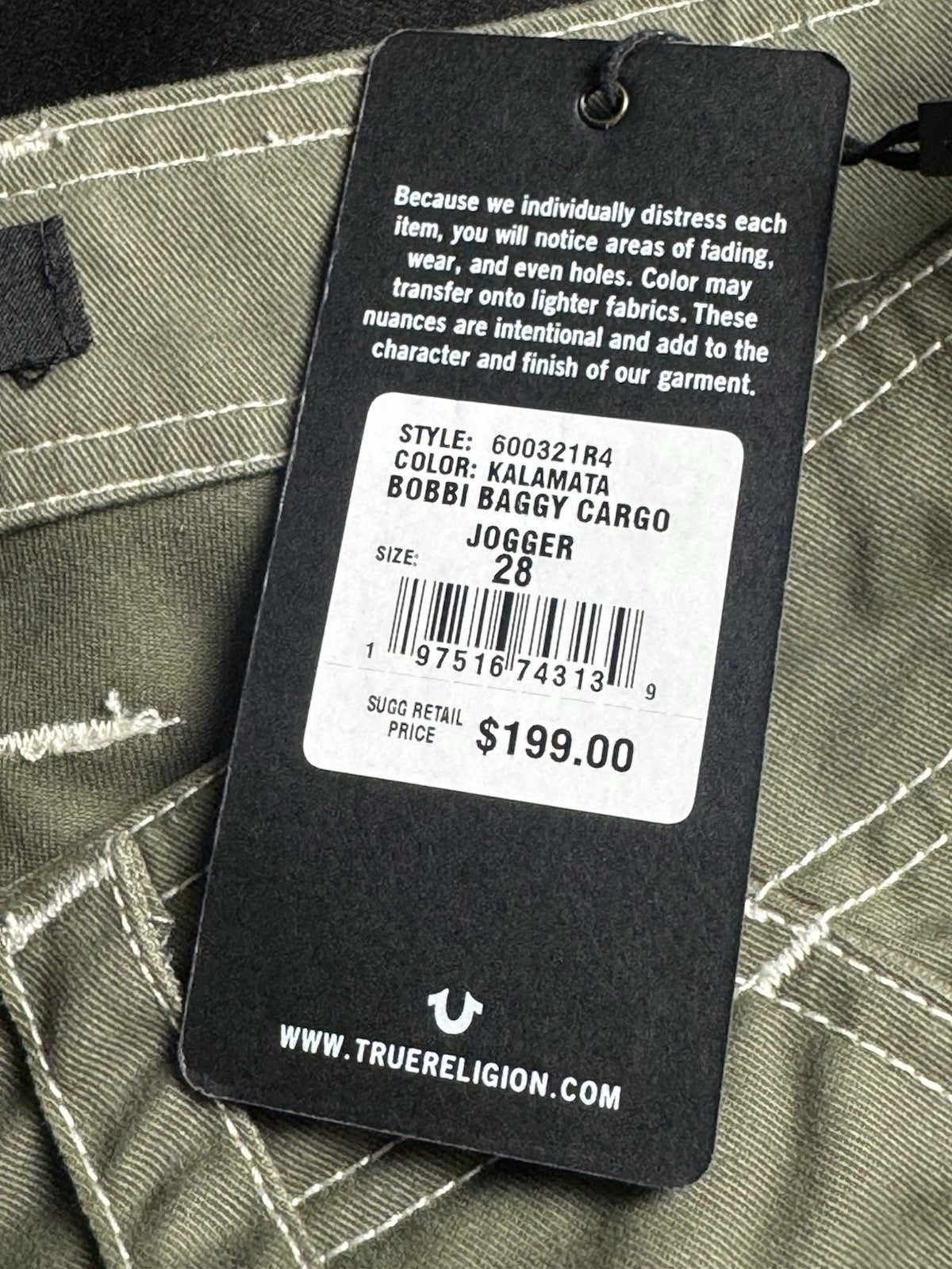 $199 True Religion Women’s Bobbi Baggy Cargo Jeans Jogger Sz 28       (B.154/1)