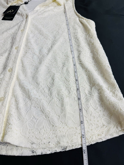 $79 Adrianna Papell Lace Ivory Blouse Sz L.       (B.175)