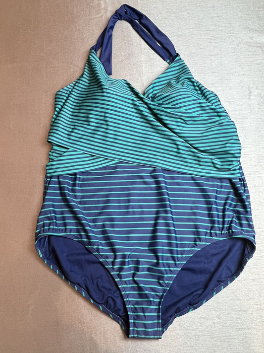 Penbrooke Striped One Pc Bathing Suit Retro Style Sz 3X