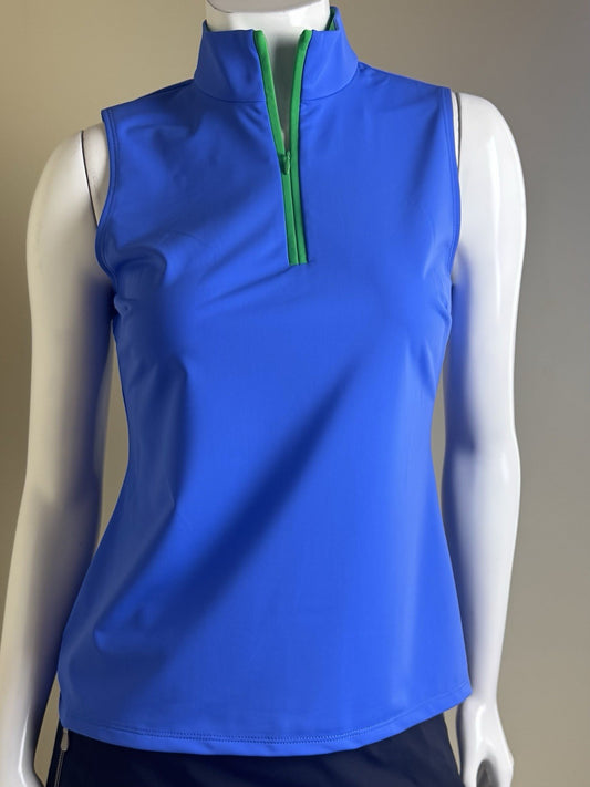 Melly M Blue White Delray 1/4 Zip Sleeveless Golf Tennis Top Size L.  (B.159/1)