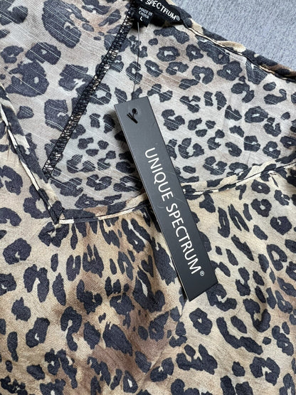 Unique Spectrum Women’s Top Leopard Black Brown Blouse Sz L
