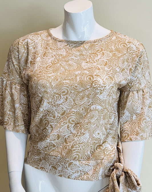 $88 Michael Kors Women’s Blouse Paisley Batik Side Tie Top Sz M Tan White