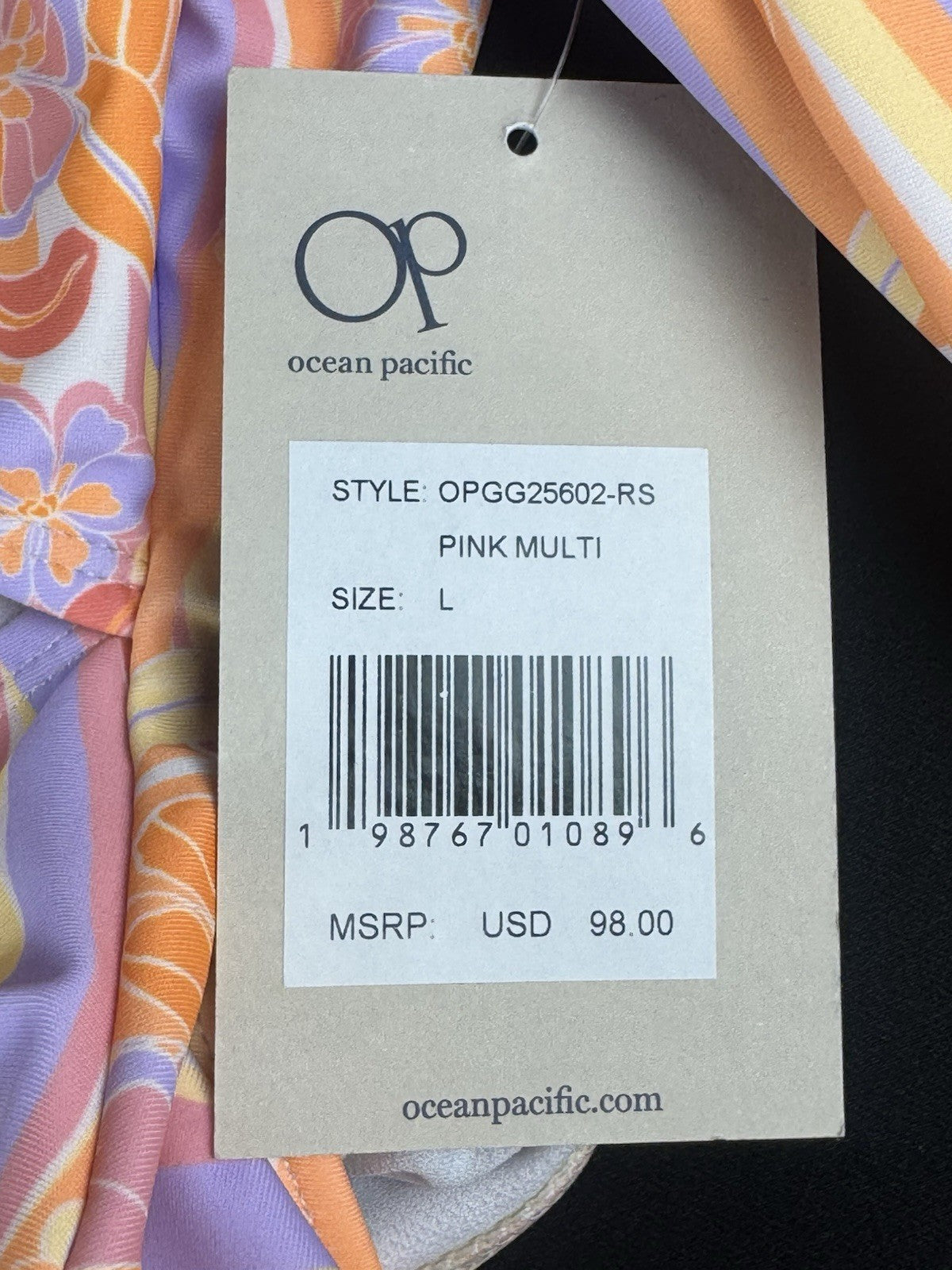 $98 Ocean Pacific Floral Long Sleeve Cut Out 1Pc Bathing Suit Sz L.    (B.184)