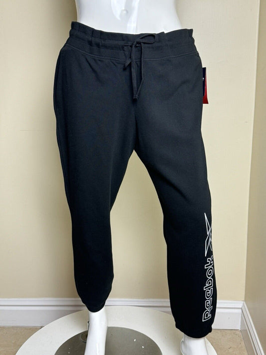 $70 Reebok Women's Black w/white Logo Jogger Sweatpants Sz 1X