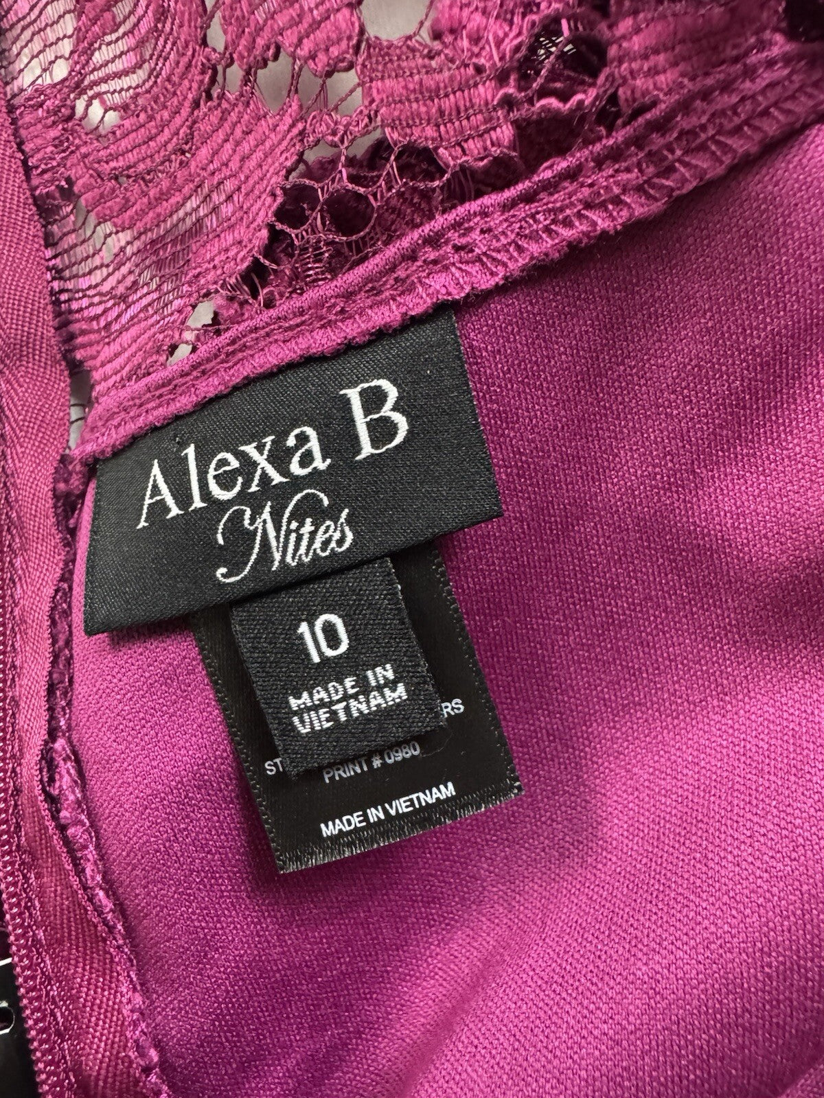 Alexa B Nites Fuchsia Crochet Dress Size 10.  (B.132)