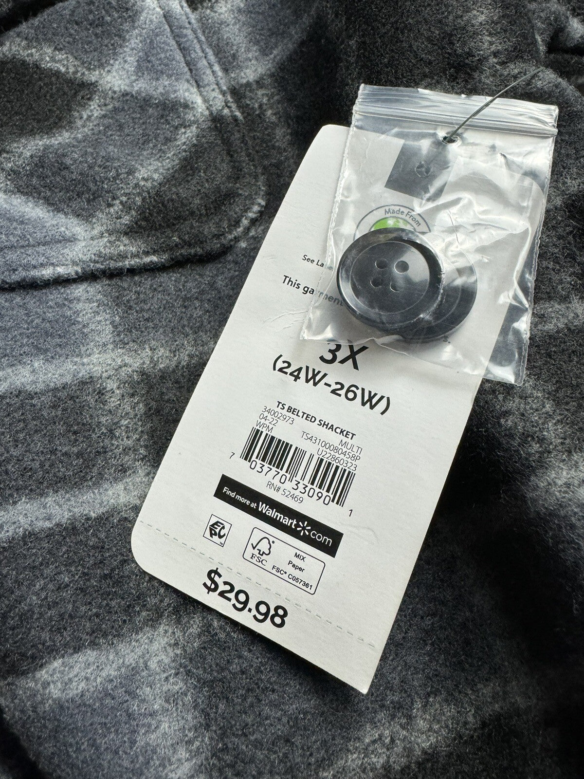 Time & Tru Women's Gray Plaid Belted Shacket Size 3X. (71)