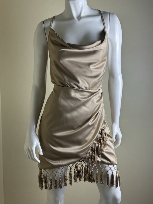 Vici Women’s Satin Fringe Dress Sz S  (B.77)