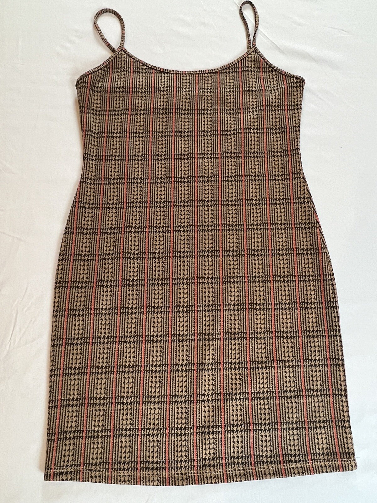 Forever 21 Plaid Mini Dress Sz L Stretch Brown