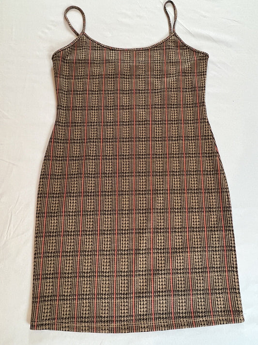 Forever 21 Plaid Mini Dress Sz L Stretch Brown