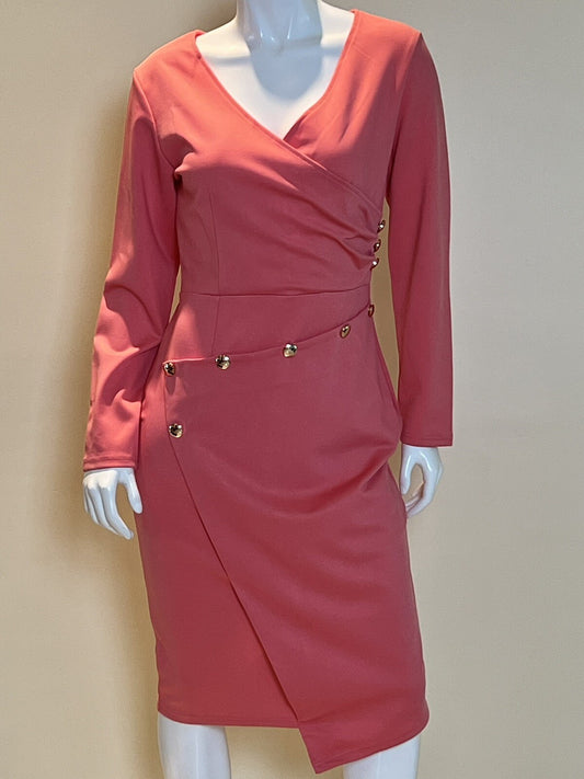 Women's Peach Color Dress Gold Bottoms Long Sleeve Sz M (7)